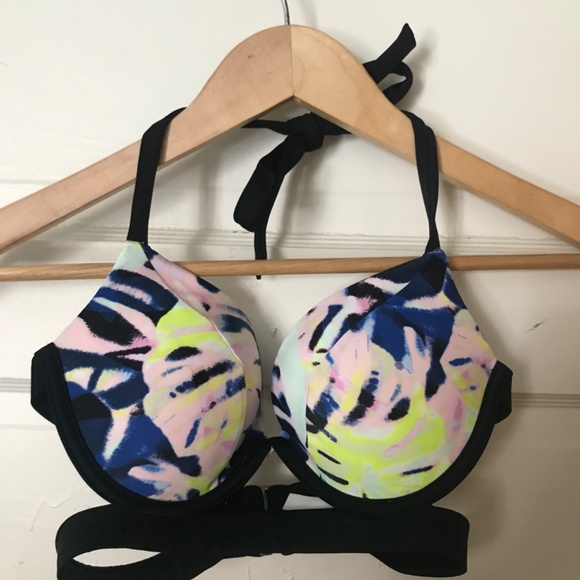 Victoria's Secret banded BIKINI DIFFUSED PALM blue yellow pink neon M - Picture 4 of 6